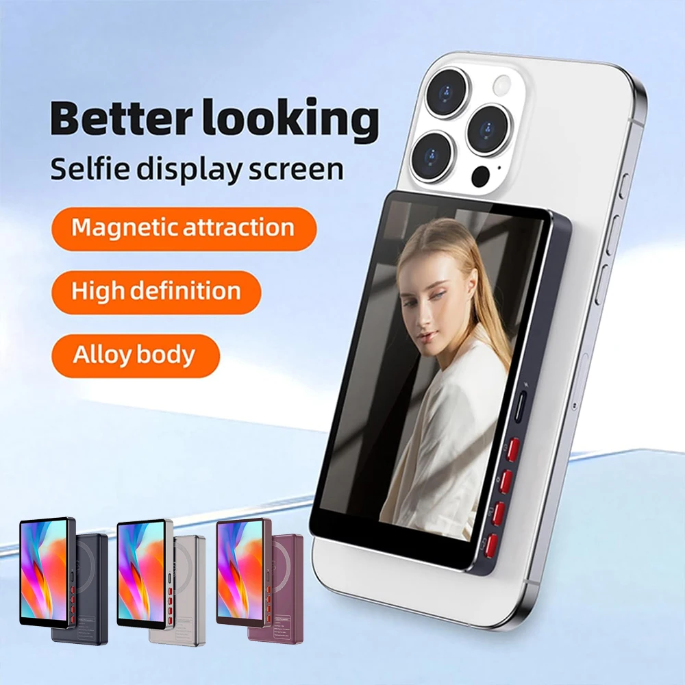 شاشة سيلفي مغناطيسية متنقلة لاسلكية لمدونة الفيديو تستخدم كاميرا خلفية للهاتف لمدونة سيلفي أو متوافقة مع البث المباشر. (مع مكبر الصوت))