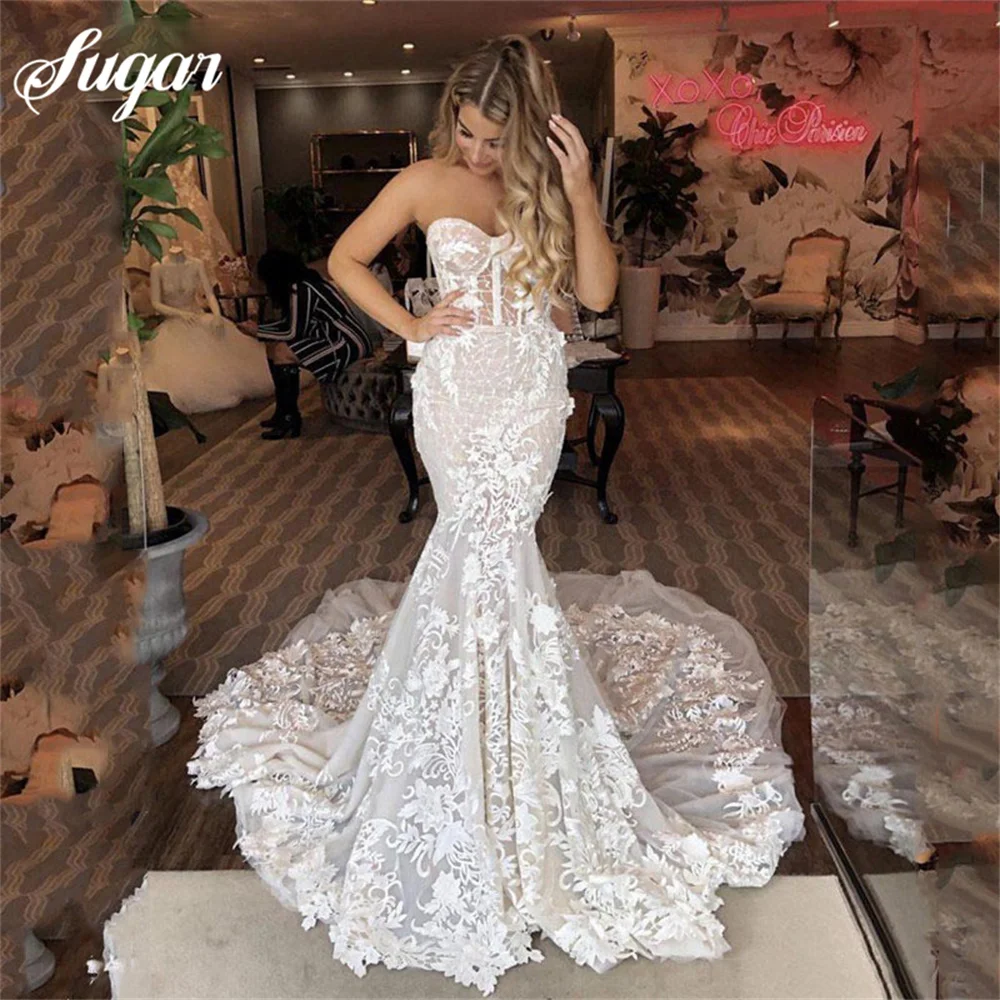 Mermaid Wedding Dress Sweetheart Bride Dress Appliqued Lace Boho Wedding Gown Vestidos de novia Wedding Dress For Civil Wedding