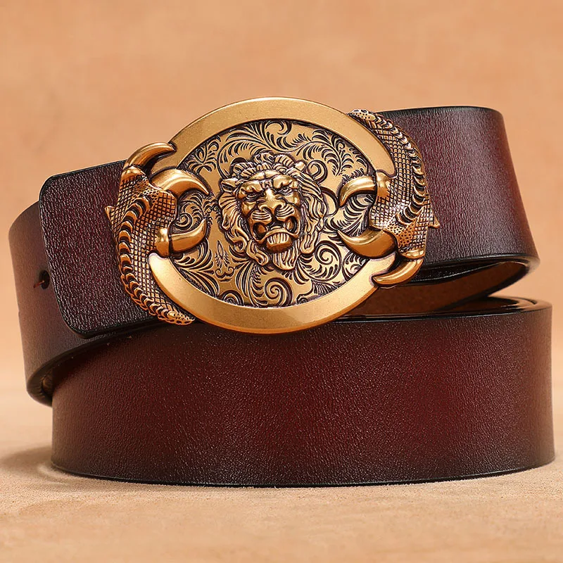 Men's Fashion Belt Cowhide Genuine Leather Strap For Leisure Youth Men Brand Vintage Jeans Belts With Gold Buckle