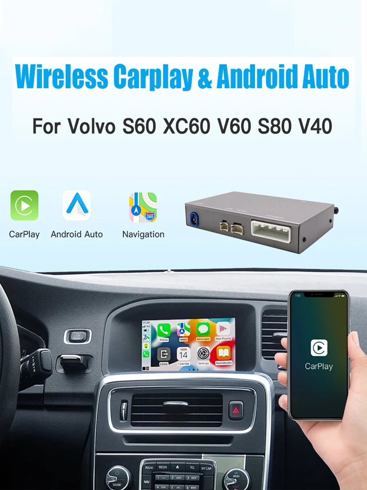 Kabelloses Carplay für Volvo, Android Auto, Airplay, Mirror Link, Auto-Zubehör, Modelle XC60, S60, V40, V60, Interface-Decoder-Box