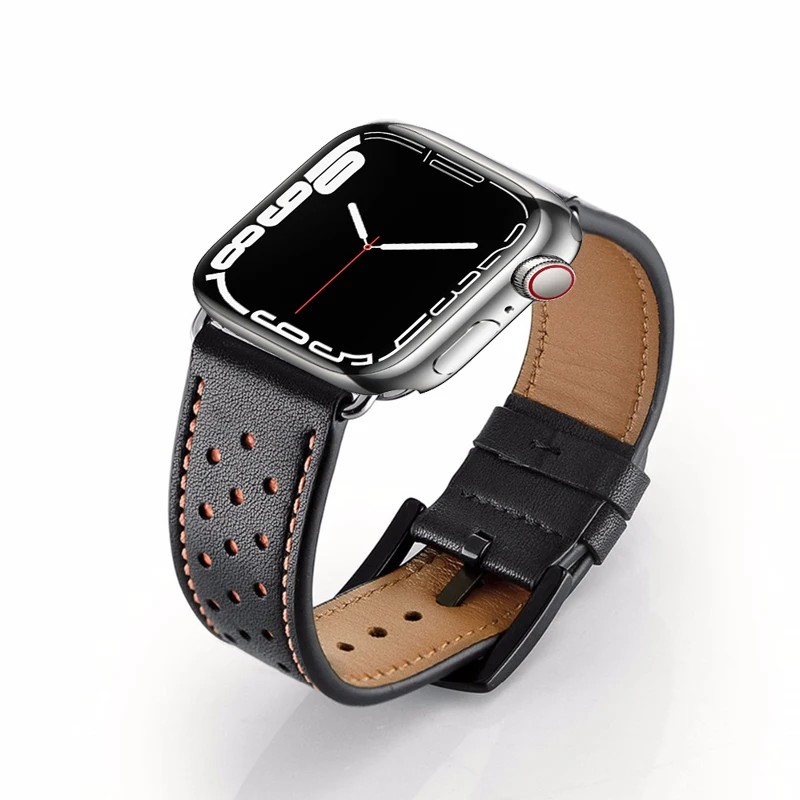 Crazy Horse Pattern For Apple Watch Band 45mm 41mm 44mm 40mm 42mm/38mm Genuine Leather Strap Iwatch Series 7 6 5 4 3 SE Bracelet