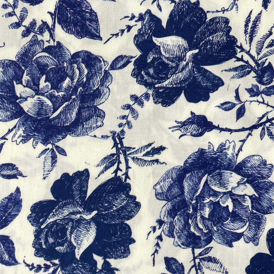 

Wholesale Cotton Fabrics Custom Low Moq High Quality Blue Flower Poplin Fabric 100 Cotton Printed Fabric For Women