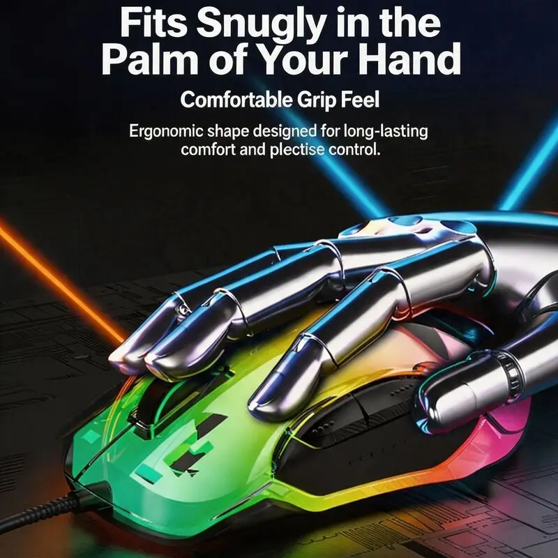 Esports Transparent Wired Mouse Colorful RGB LED Strip Driver Adjustable DPI 800-7200 High Speed Response Ergonomics Lightweight