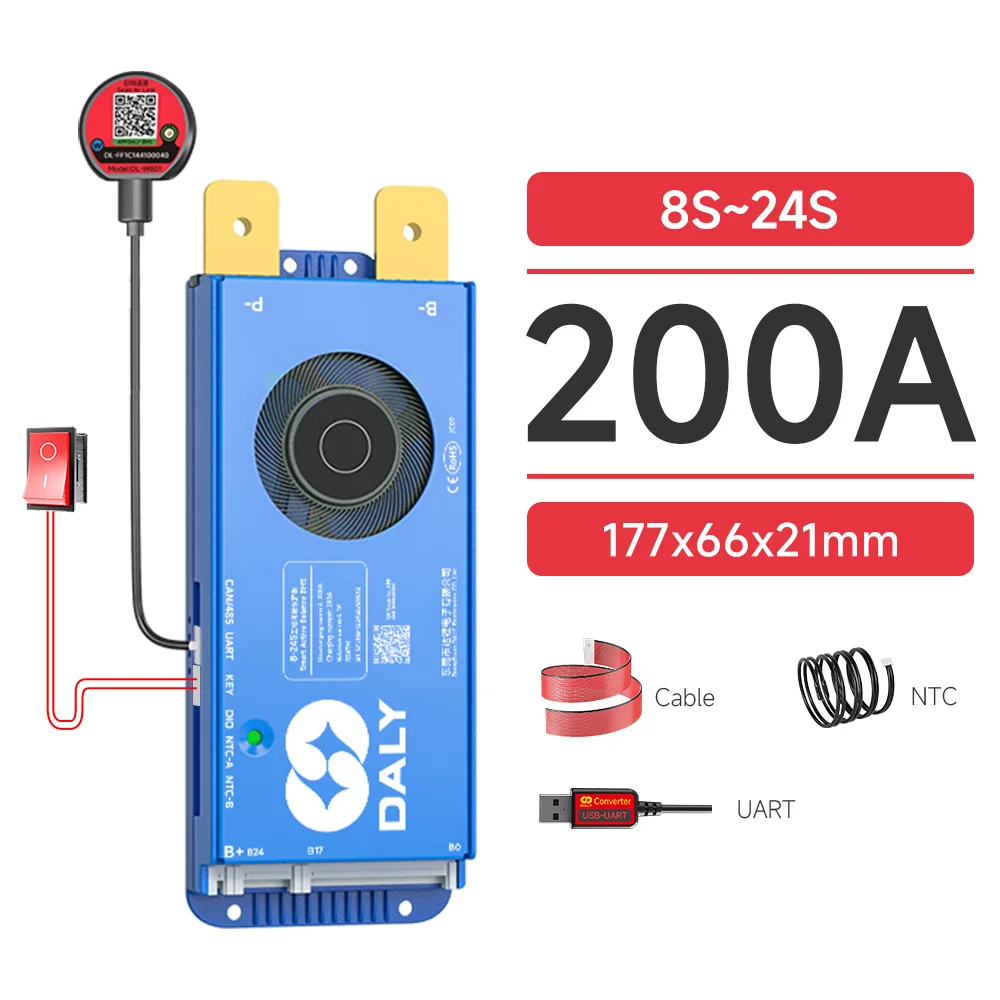Daly Smart Active BMS 4S LiFePO4 8S 24V 16S 100A 150A 40A 60A 200A 12V 48V LiFePO4 1A Actieve Balancer met UART RS485 wifi-sleutel
