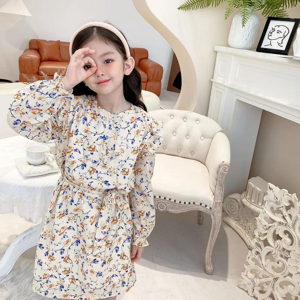 

spring baby girls clothes cotton kids dress French style dress Classic long sleeved floral print dress