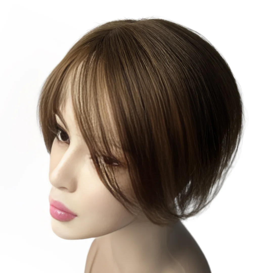 Satifresion 100 % Echthaar-Clip-in-Pony für Frauen, dünner werdendes Haar, 3D, natürlich, gebogen, dünner seitlicher Pony, gefälschte Fransen, einfach zu tragen – Detail 12
