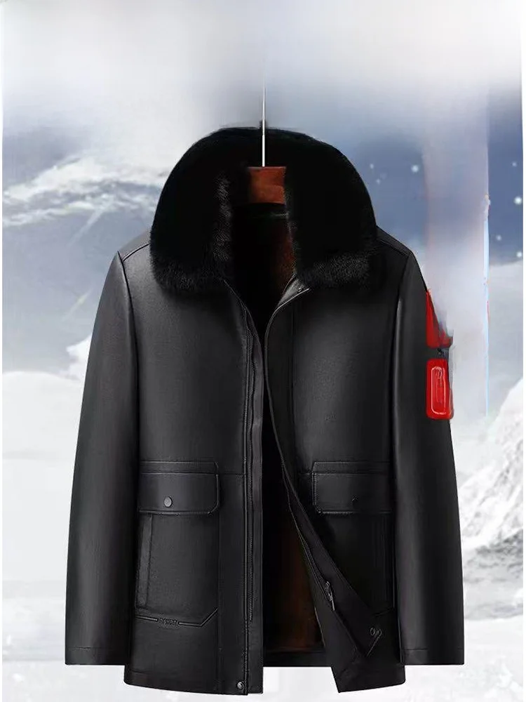 

Утепленная кожаная куртка TUCANO для мужчин среднего и старшего возраста с отстегивающимся капюшоном на молнии