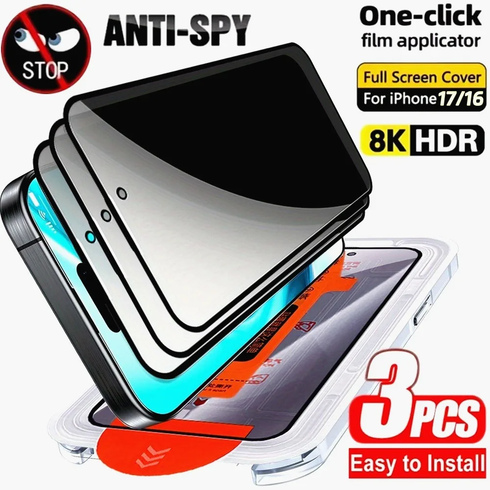 

3Pcs Anti Spy Tempered Glass for iPhone 17 16 15 Pro Max Air 16e 15 14 Plus 14 13 12 11 Pro Dust Free Install Screen Protector