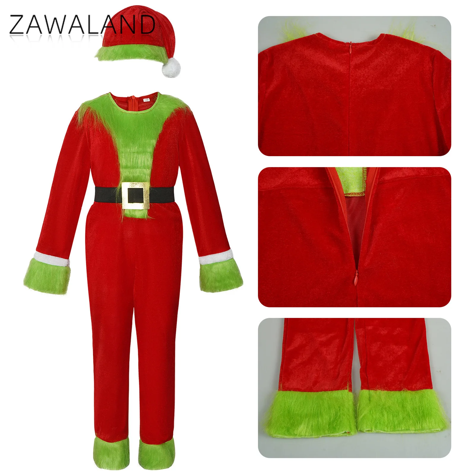 

Children Green Monster Cosplay Costume Christmas Movie Dress Up Jumpsuit Santa Claus Stage Performance Bodysuit Family Outfits