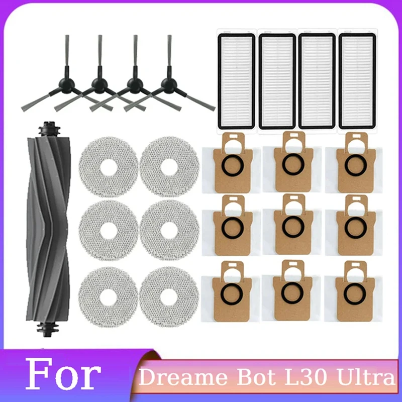 Pièces de rechange pour aspirateur robot Dreame Bot L30 Ultra, brosse latérale principale, filtre, chiffon de vadrouille, sac à poussière, 24 pièces