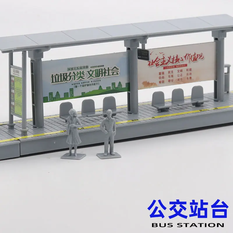 Bus Station Model Simulation Manual Assembly Toy Included Doll Set Bus Stop Toy Desktop Decoration Gift