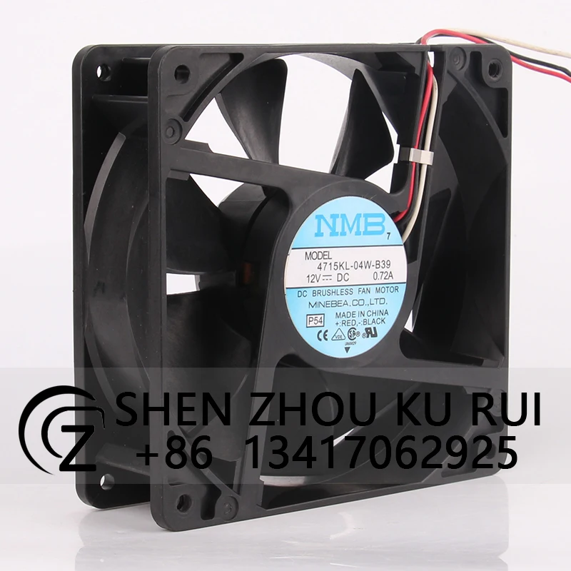 Case Fan Dual Ball Bearing for NMB 12038 120*120*38mm 12CM 4715KL-04W-B39 DC12V 0.72A 3-wire High Airflow Cooling Fan