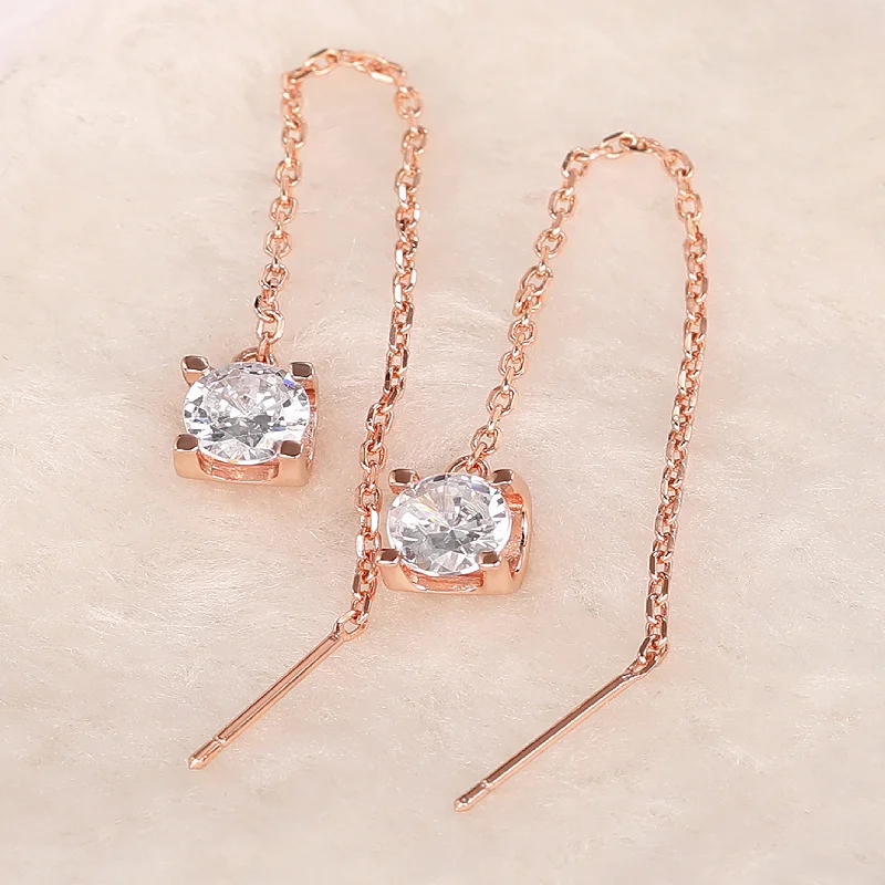 Huitan Charming Rose Gold Farbe Frauen Lange Draht Ohrring mit Glänzenden CZ für Hochzeit Party Vielseitig Trendy Zubehör Schmuck