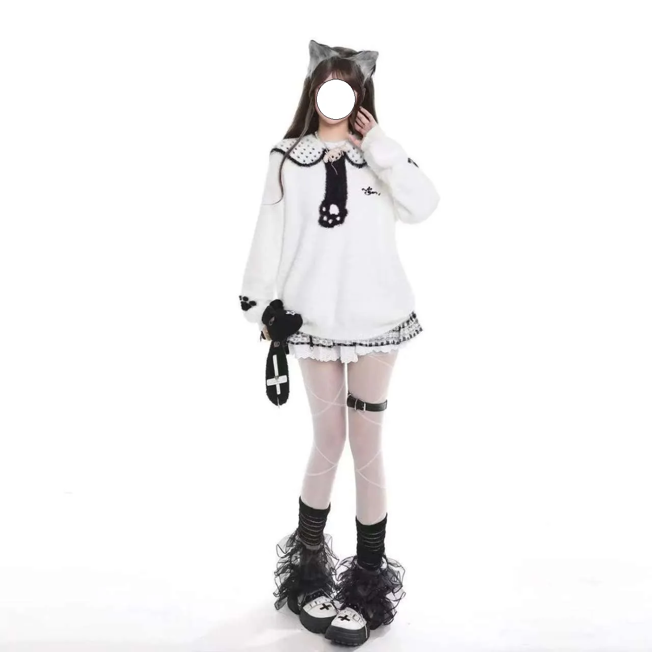 เสื้อสเวตเตอร์ถักลายหวานสำหรับผู้หญิง สไตล์ขนเฟอร์เทียม สำหรับฤดูใบไม้ร่วงและฤดูหนาว แฟชั่น Y2K สไตล์ลำลอง วัสดุคุณภาพสูง