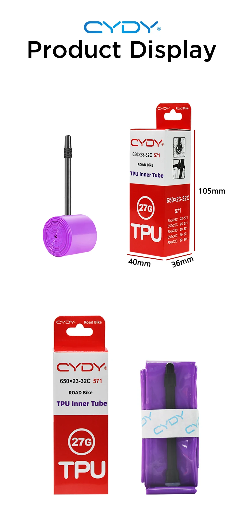 CYDY ULTRA LIGHT TPU Rennrad-Schlauch 650x23C 25C 26C 27C 28C 30C 32C Reifen FV 45/65/85mm Fahrradreifen Pneu Fahrradteile 571 – Detail 8