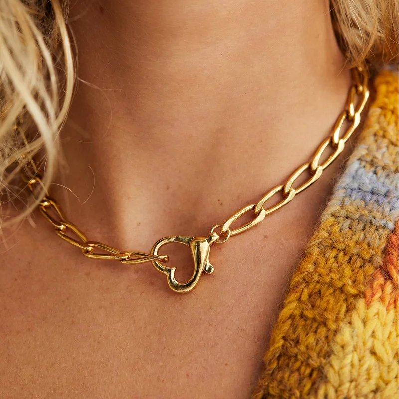 Fashion Simple Valentine's Day Love Lock Necklace Stainless Steel Love Pendant Open Buckle Basic Chain Stainless Steel Jewelry