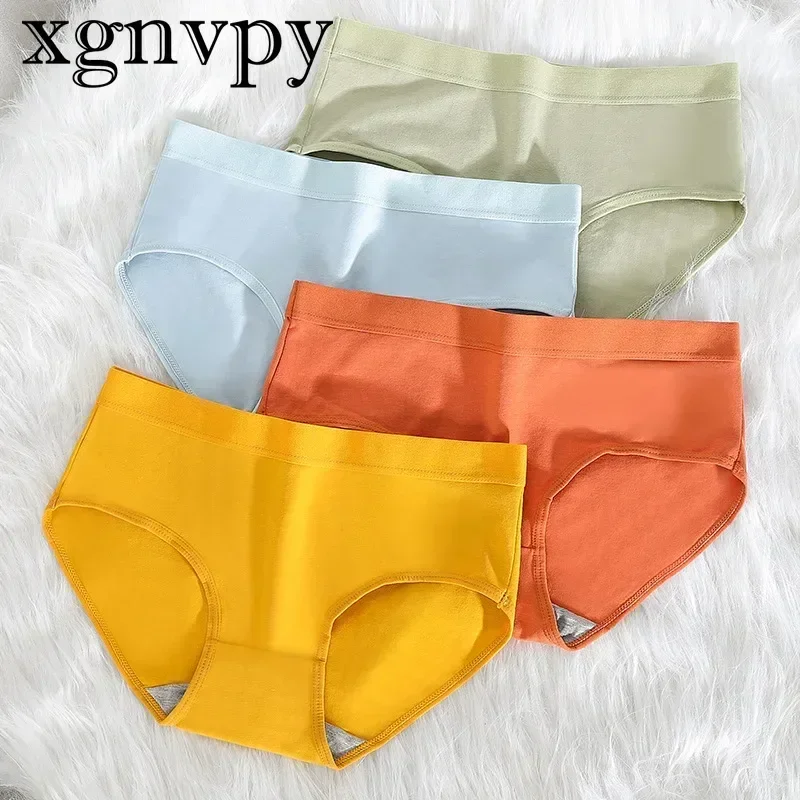 Xgnvpy Women\'s Underwear Female Students Korean Version of Solid Color Breathable Mid-waist Girls Sexy Cute Underwear