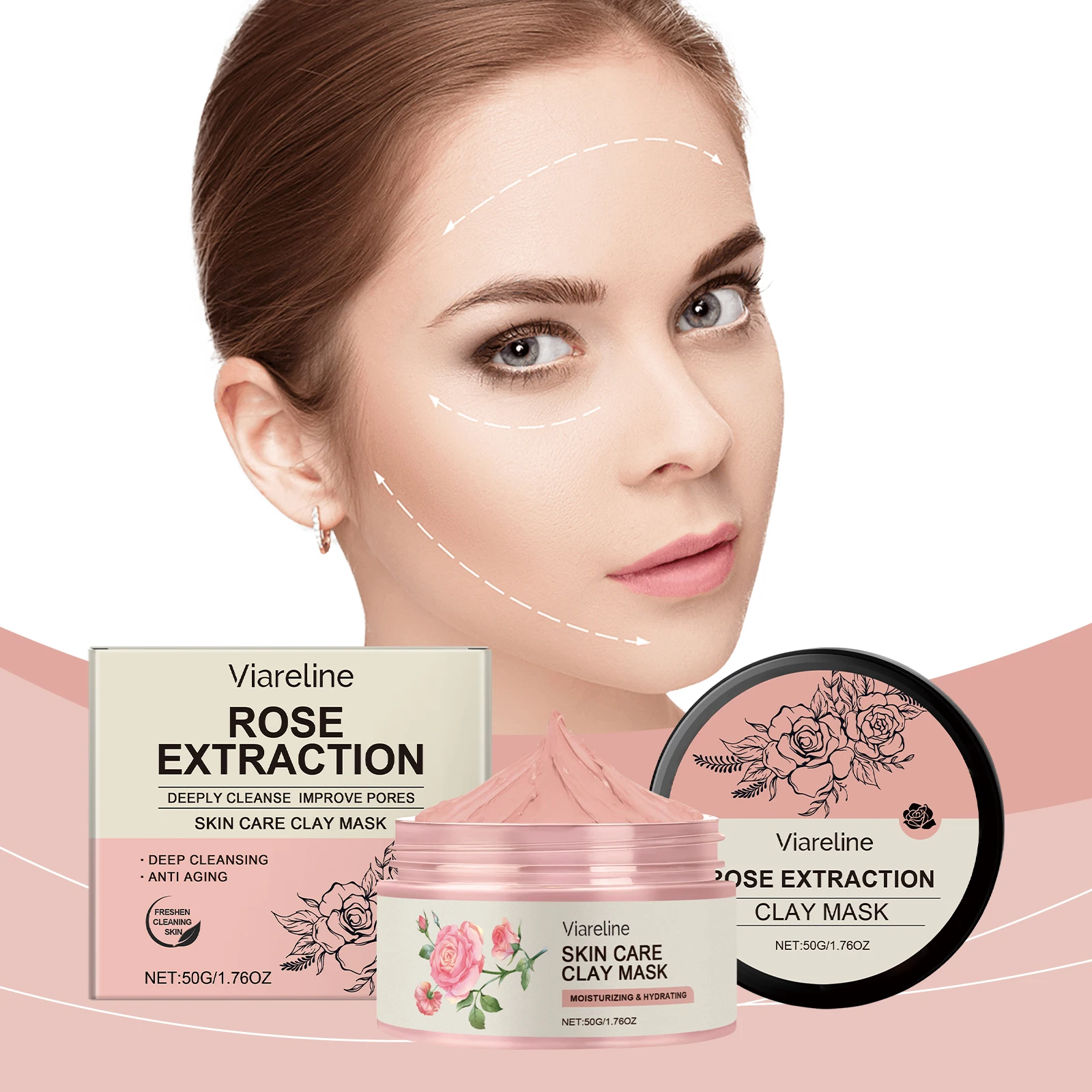 

Viareline Rose Cleansing Mud Mask Gentle Cleansing Facial Skin Clear and Fine Moisturizing Apply Mask