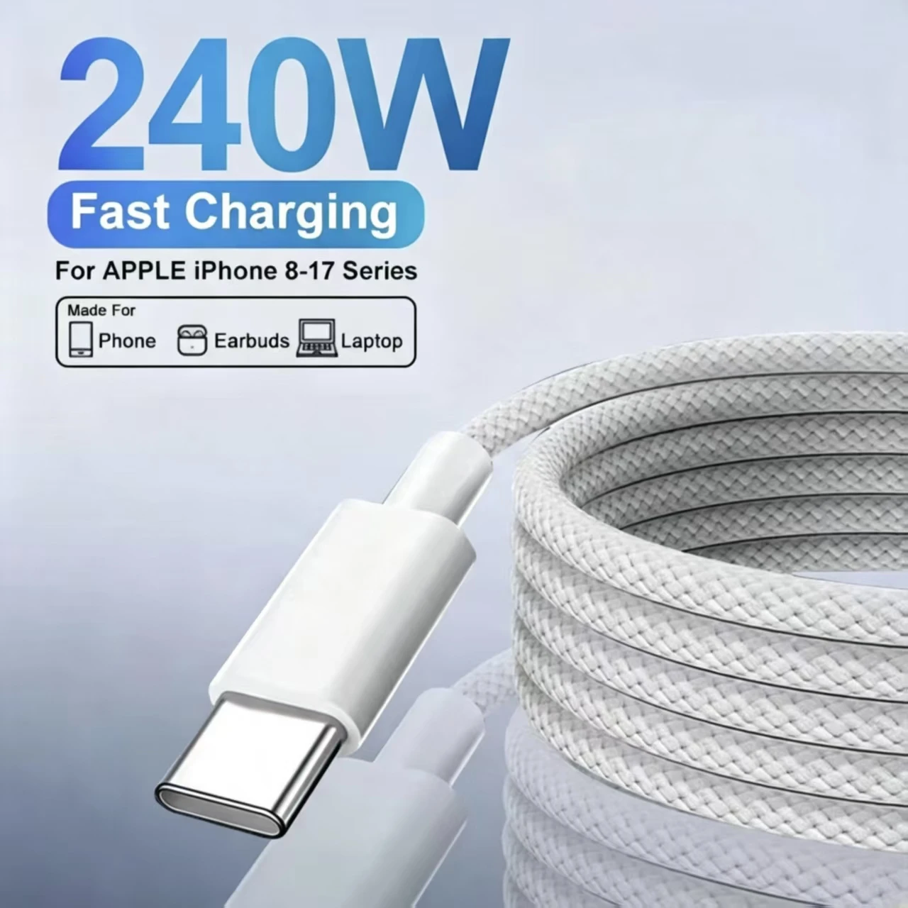 3PCS PD 240W USB C to USB Type C Cable Fast Charge Data Cable For Iphone 17 Pro Max  Samsung Xiaomi Iphone Data Line White 1M 2M