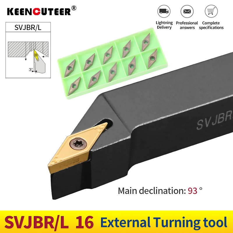 1pc SVJBR1616H16 SVJBR2020K16 SVJBR2525M16 External Turning Tool Holder VBMT16 Carbide Inserts Lathe Bar Cutting Tools Set