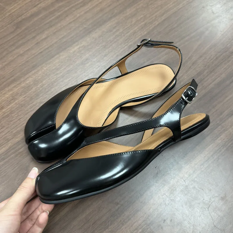 

Eilyken Comfortable Round Split Toe Flats Heels Women Sandals High Quality Hollow Out Buckle Strap Party Dress Shoes