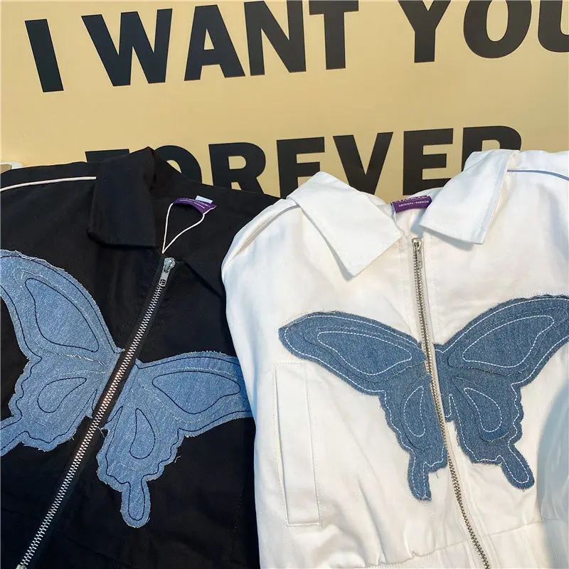 Applique vlinder polokraag jas dames nieuwe losse en veelzijdige design korte top