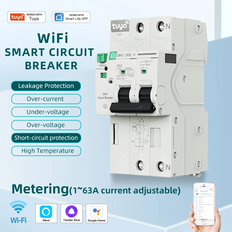 TUYA MCB WIFI Metering Circuit Breaker Smart Life Timer Remote Control Automatic Wireless Interruptor Reclosing Switch Somoms