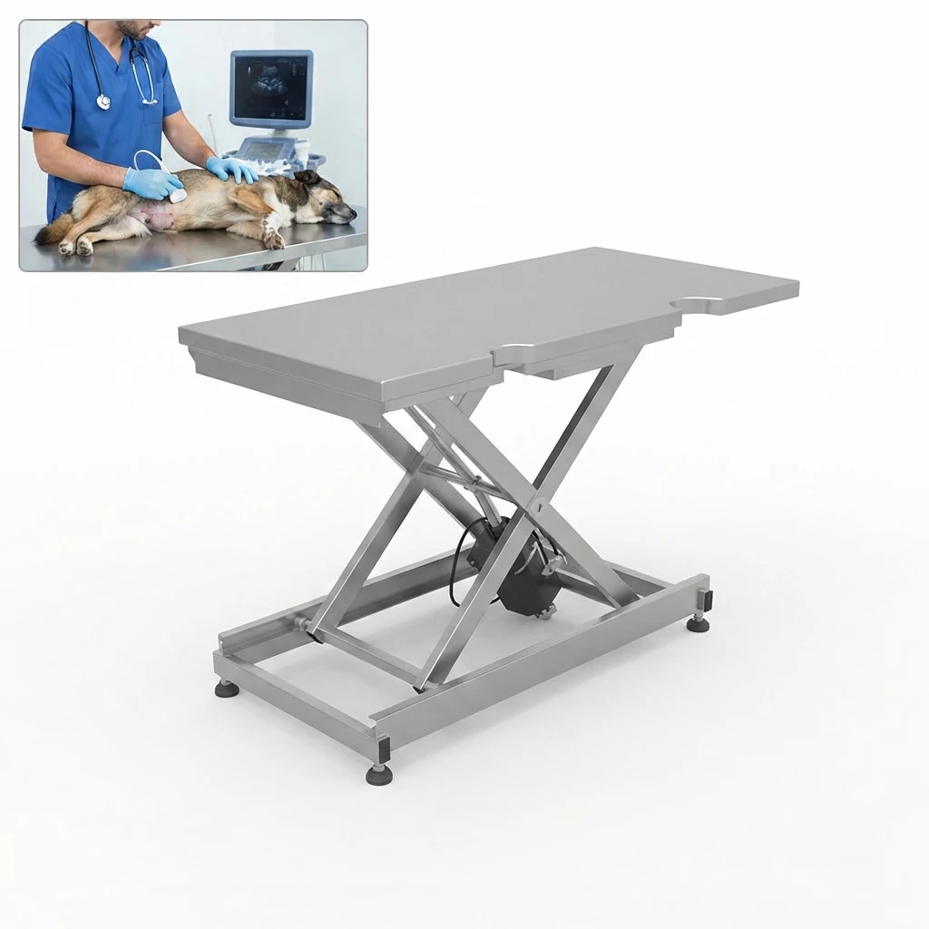 Stainless Steel Veterinary Ultrasound Table Electric Height Adjustable Scissor Lift Vet Exam Table for Pet Hospital