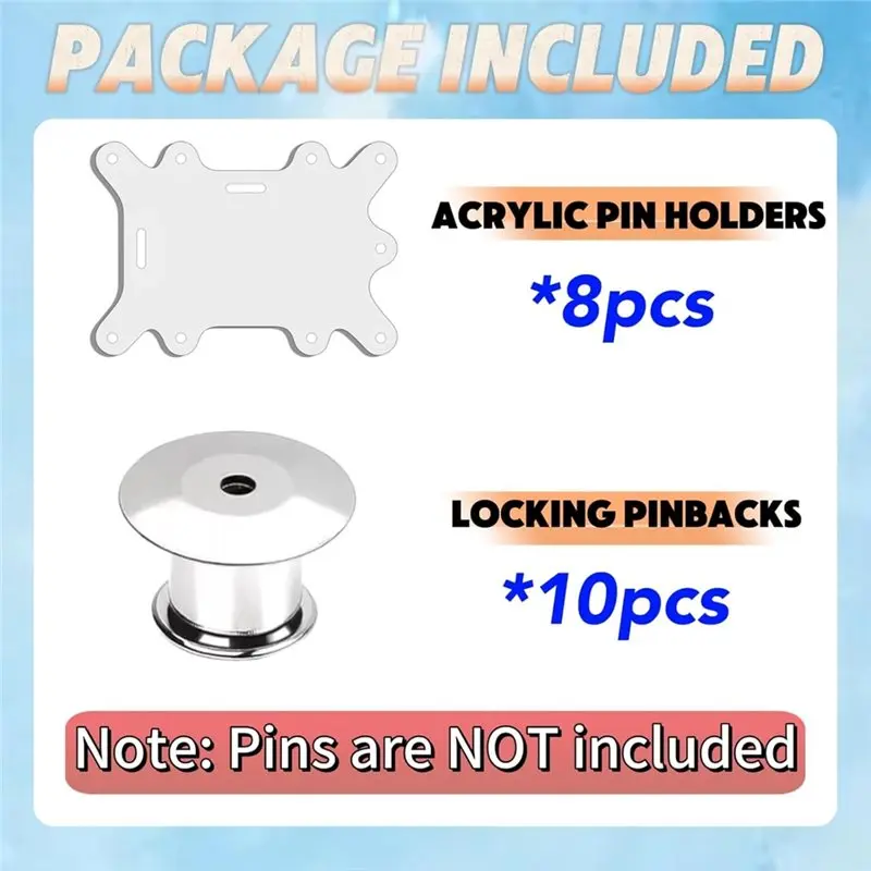 A53M-Badge Buddy Pin Holders(8 PCS) With 10 Locking Backs-9 Hole Acrylic Display, Fits Both Horizontal& Vertical ID Cards