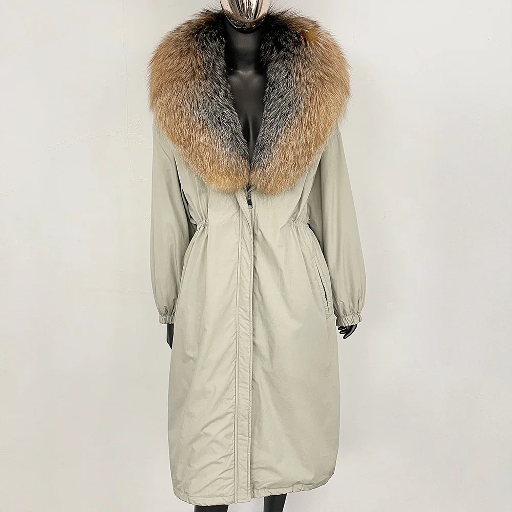 Daunenjacke, leicht, Puffer-Damen, echtes Fell für Damen, natürliches Fuchspelz, echter Mantel, lang, neu in Mänteln und Jacken, Damen-Winter