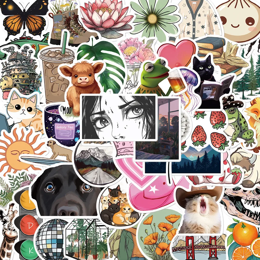 50 قطعة من ملصقات الكتابة على الجدران ذات المواضيع الرائجة الكرتونية - ديكور مقاوم للماء يمكنك صنعه بنفسك لتسجيل الجيتار والكمبيوتر المحمول وتسجيل الأمتعة متجر YourLife