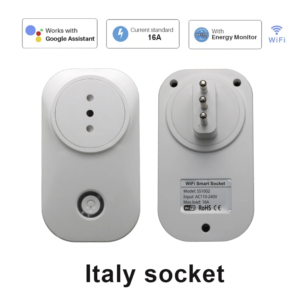 16A Italy Socket Smart Plug Wifi Socket Voice Control Power Statistics Work With Alexa Google Home Tuya Smart Life APP Control