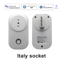 16A Italy Socket Smart Plug Wifi Socket Voice Control Power Statistics Work With Alexa Google Home Tuya Smart Life APP Control