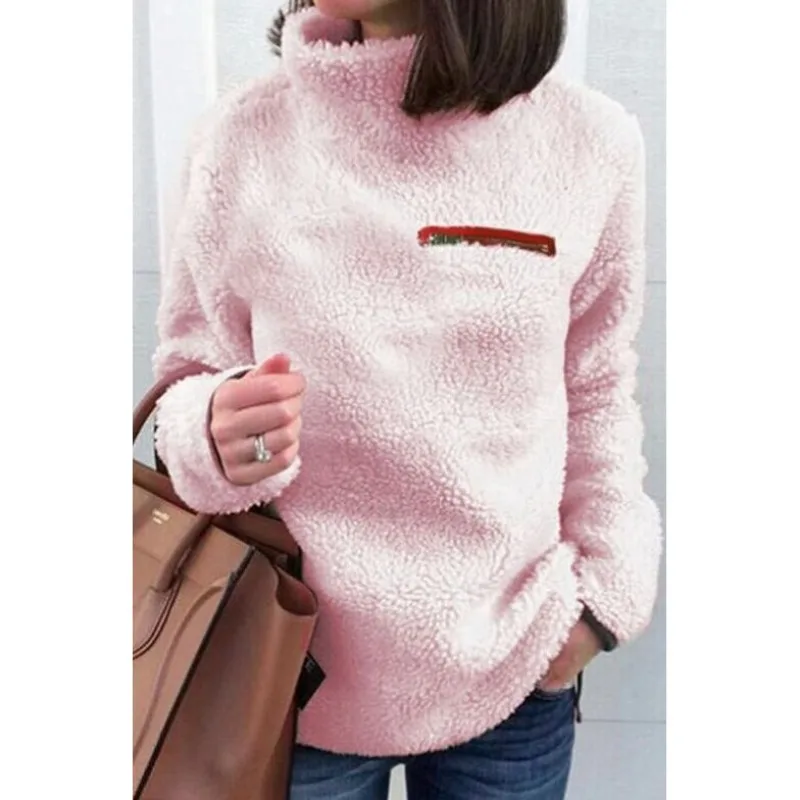 Women's Clothing Autumn Winter Pullover Tops Fashion Hot Sale New Fleece Solid Pullover Fashion Zipper High Neck Base Layer Top