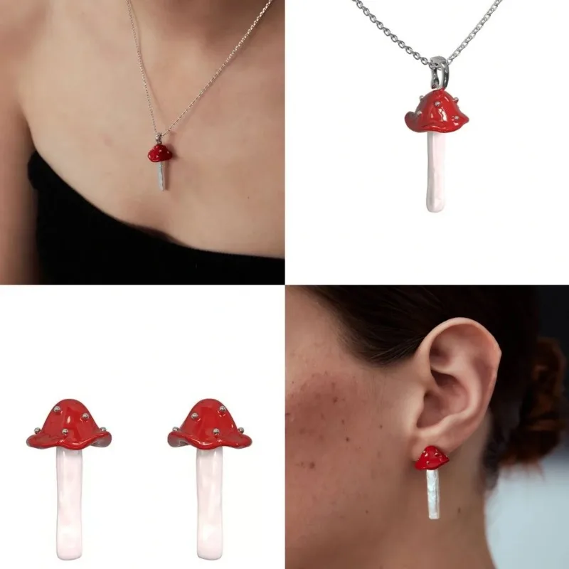 

Mushroom Baroque Pearl Necklace & 925 Silver Needle Earrings Necklace for Women M381