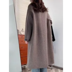 Cappotto in cashmere a doppia faccia con farina d'avena per il nuovo cappotto di lana medio e lungo stile Hepburn autunno e inverno da donna coreano