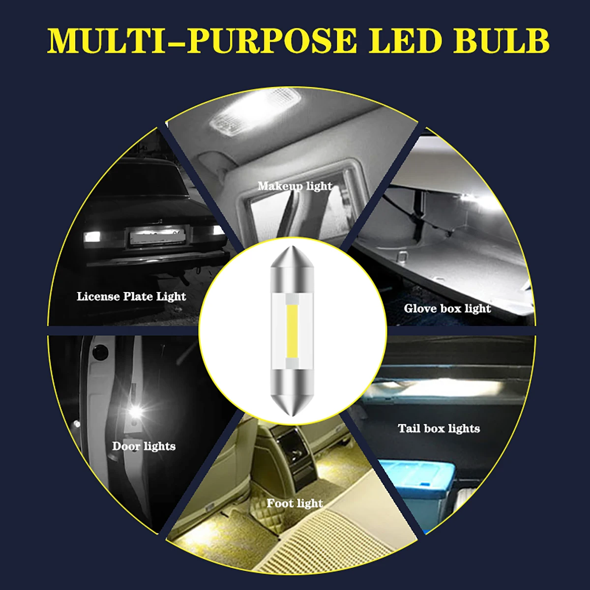 4pcs Led Festoon 31MM 36MM 41MM C5W COB Glass Led Bulbs Housing Dome Lamp Trunk Car License Plate Light Interior reading light image 4