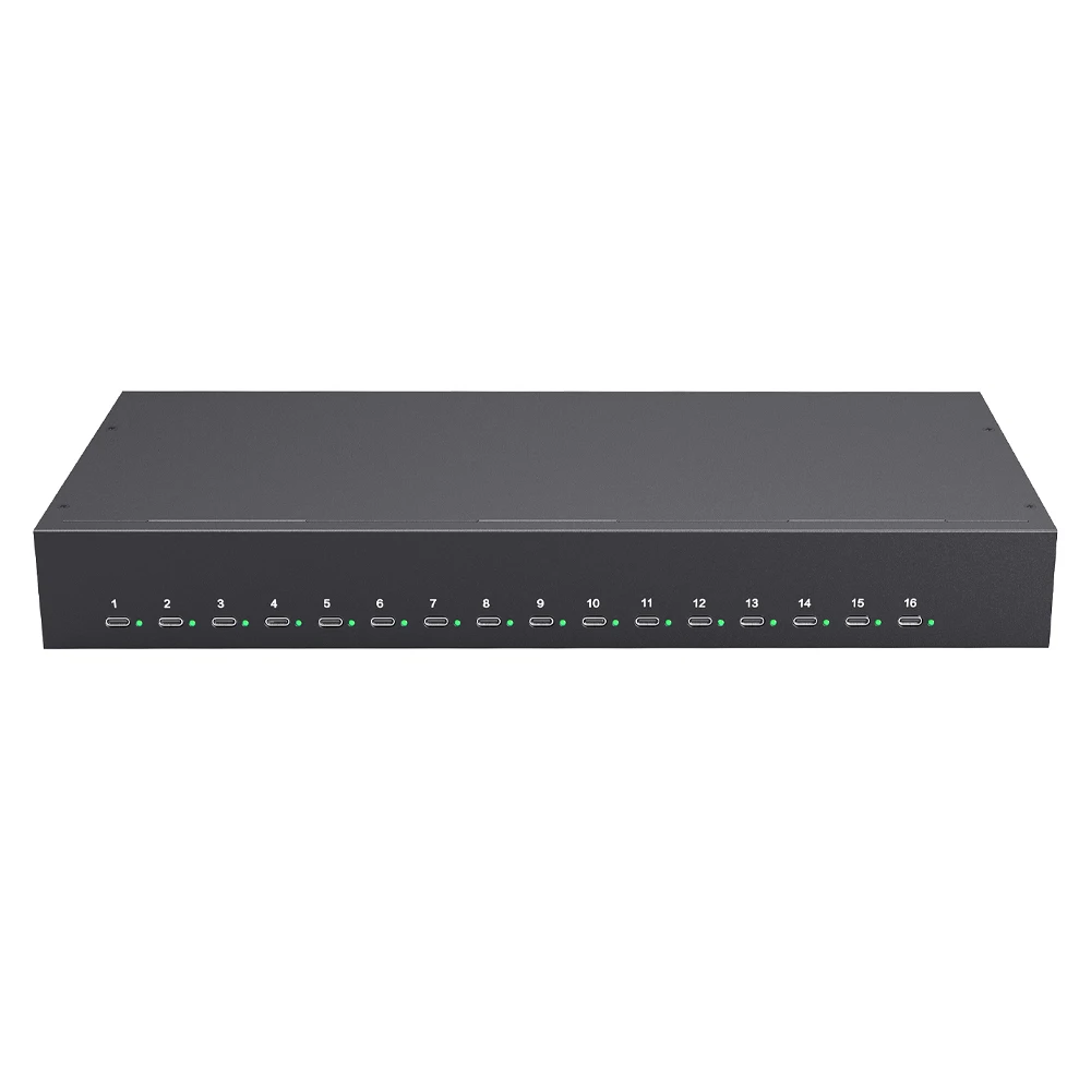 Compact 16-Port USB-C Charging Hub 65W PD3.0, Silent Fan Design for 24/7 Operation