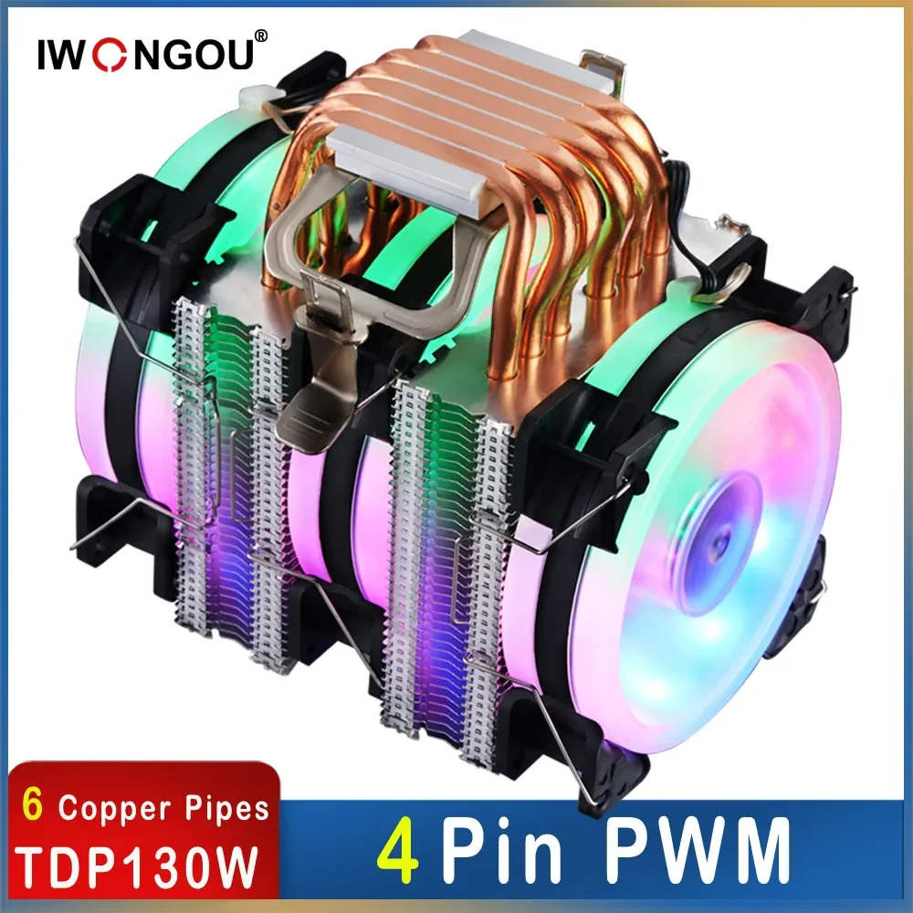 Iwongou Cpu Koeler 6 Heat Pipes 4pin Pwm Luchtkoeler X99 Voor Intel Lga1700 1200 Am4 Orkaan Koeling Cpu Fan