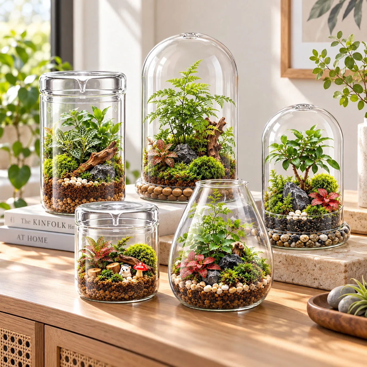 Glass Dome with Airhole Glass Cloche Bell Jar with Base Home Tabletop Display Clear Terrarium Container for Plant, Flower