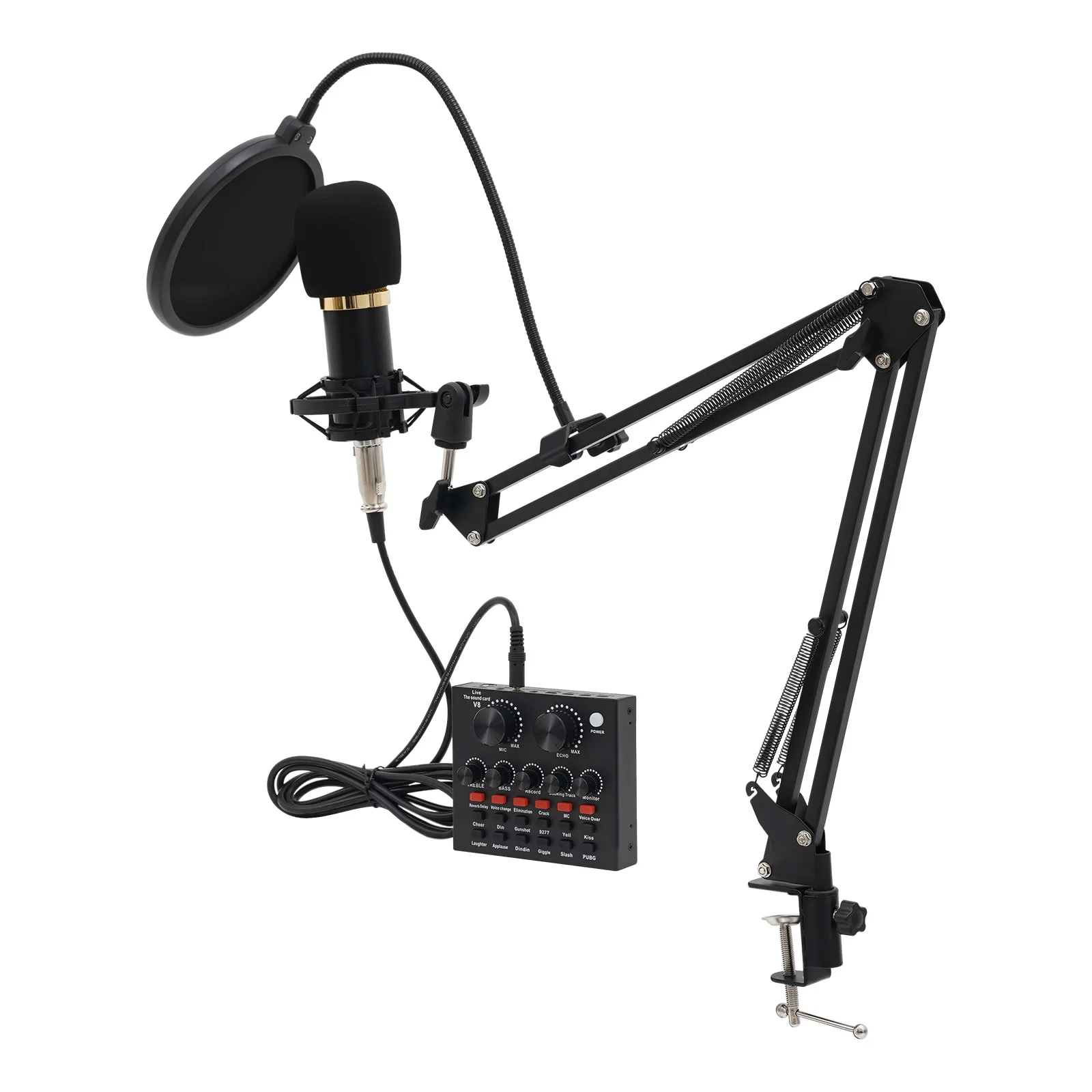 Kondensatormikrofon-Set V8, Live-Soundkarte, Audio-Mixer mit Mikrofonaufhängung, Metall-USB-Mikrofon mit Stoßdämpferhalterung