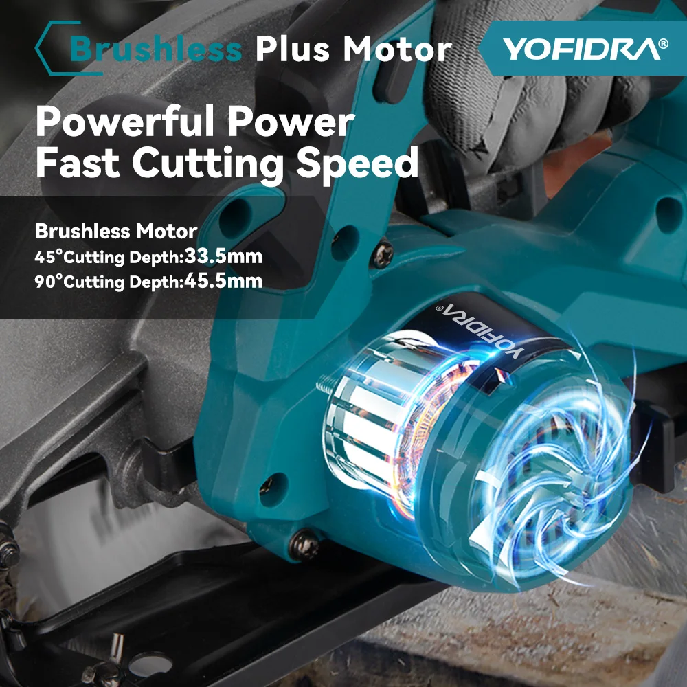 YOFIDRA 185 مللي متر منشار دائري كهربائي بدون فرش منشار منزلي قابل لإعادة الشحن آلة قطع متعددة الوظائف لدبوس بطارية ماكيتا #5