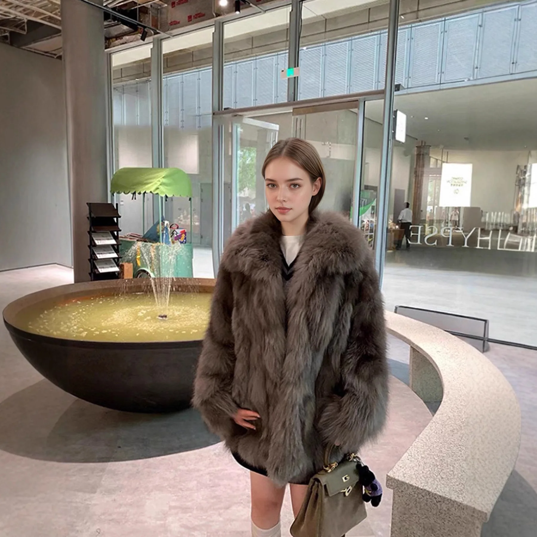 Women Faux Fox Fur Coats Solid Thick Jackets Turndown Collar Long Sleeve Covered Button Loose Elegant Casual 2025 Autumn Winter