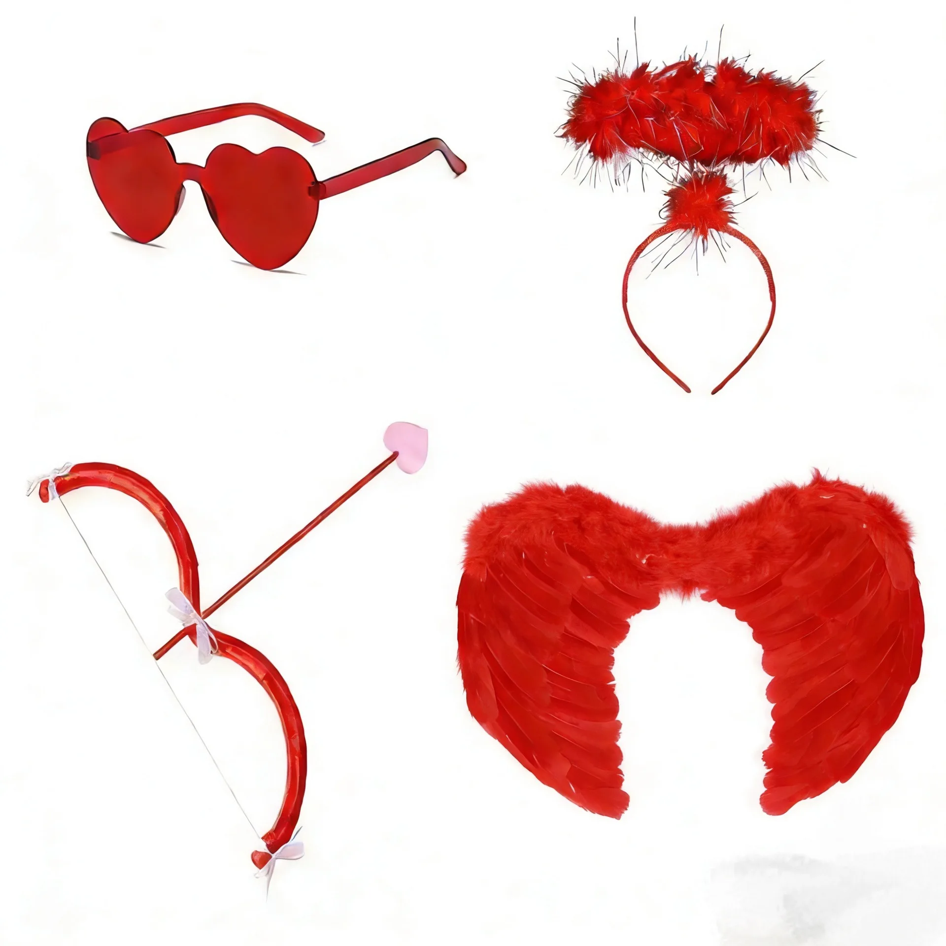 Cupid Costume Accessories Set Valentines Props Angel Outfits Bow Arrow Wings Headwear Sunglasses Stage Dress Up