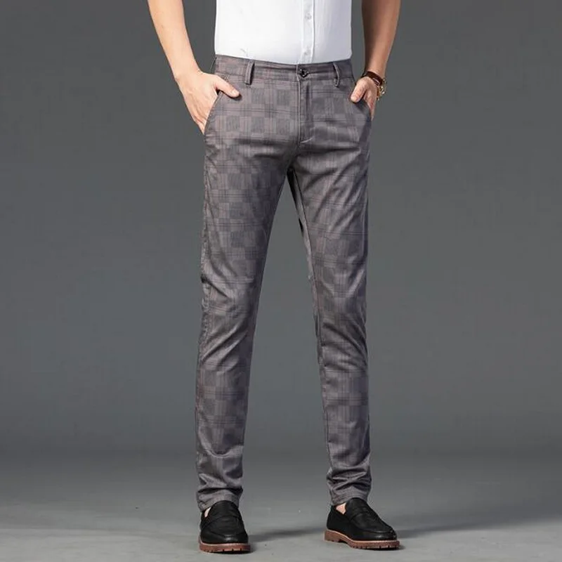 

Men's Casual Plaid Pants Business Casual Slim Fit Classic Style Trousers Male Brand Luxury Trousers Suit Pants Male