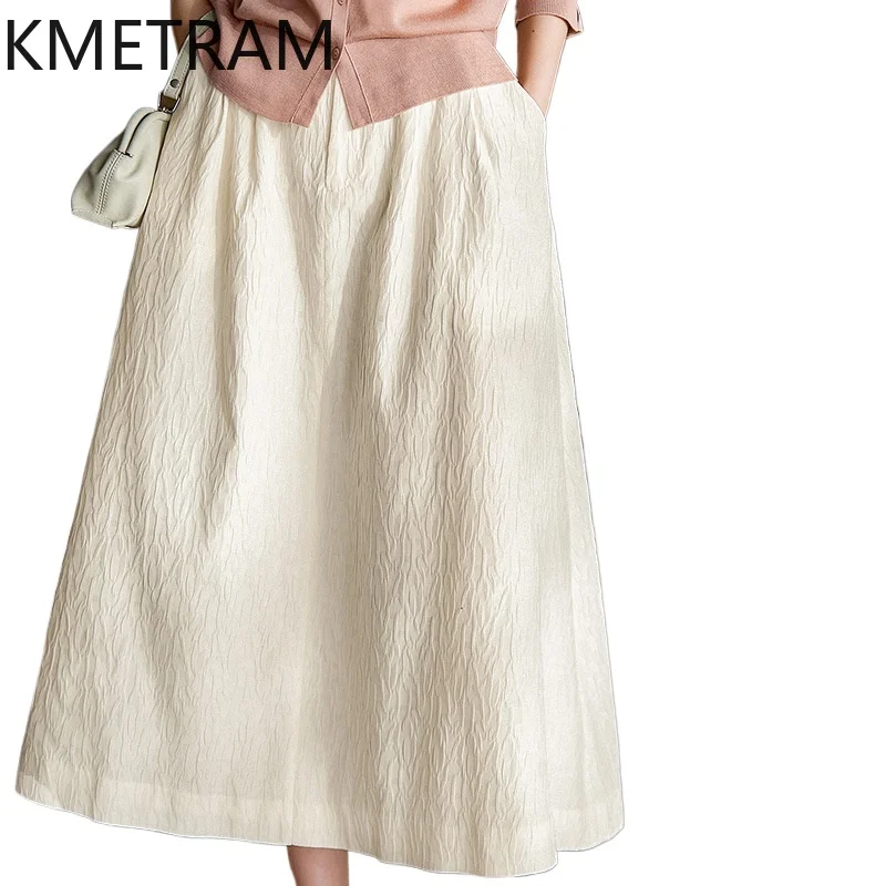 KMETRAM Cotton + Mulberry Silk Blended Women's Skirts Elegant White Long Skirt New Spring Casual Skirts 2026 Woman Clothes юбка