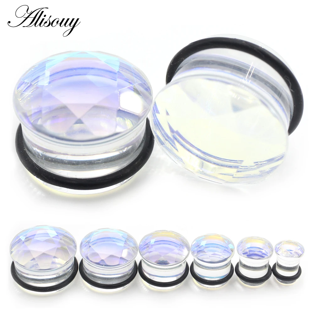 Alisouy 2PC Mushroom section Glass Women Men Ear Plugs Tunnels Guages Stretcher Expander Extender Earrings Piercing Body Jewelry