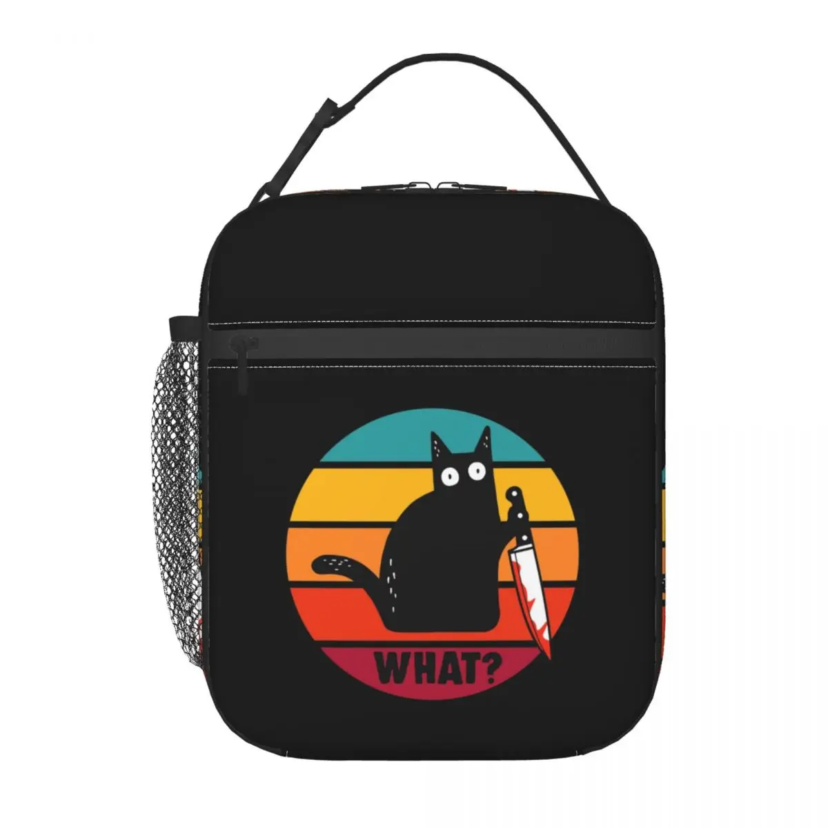 Custom Black Cat What Insulated Lunch Bag  Work School Funny Murderous With Knife Leakproof Thermal Cooler Lunch Box Women Kids