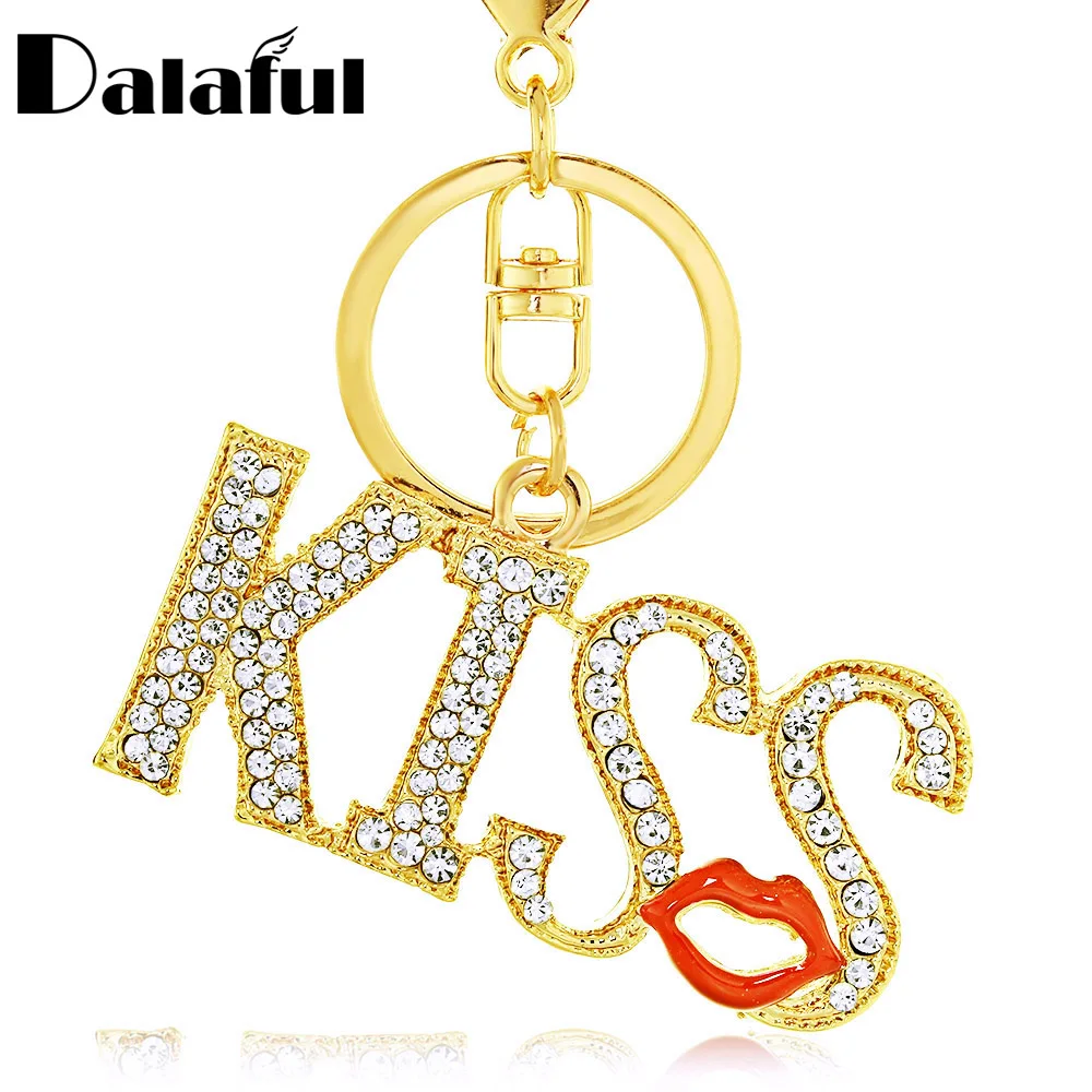 Chic Kiss Letters Keychain Red Lips Keyring For Women Crystal Lady Purse HandBag Bag Pendant For Car Keychains rings holder K376