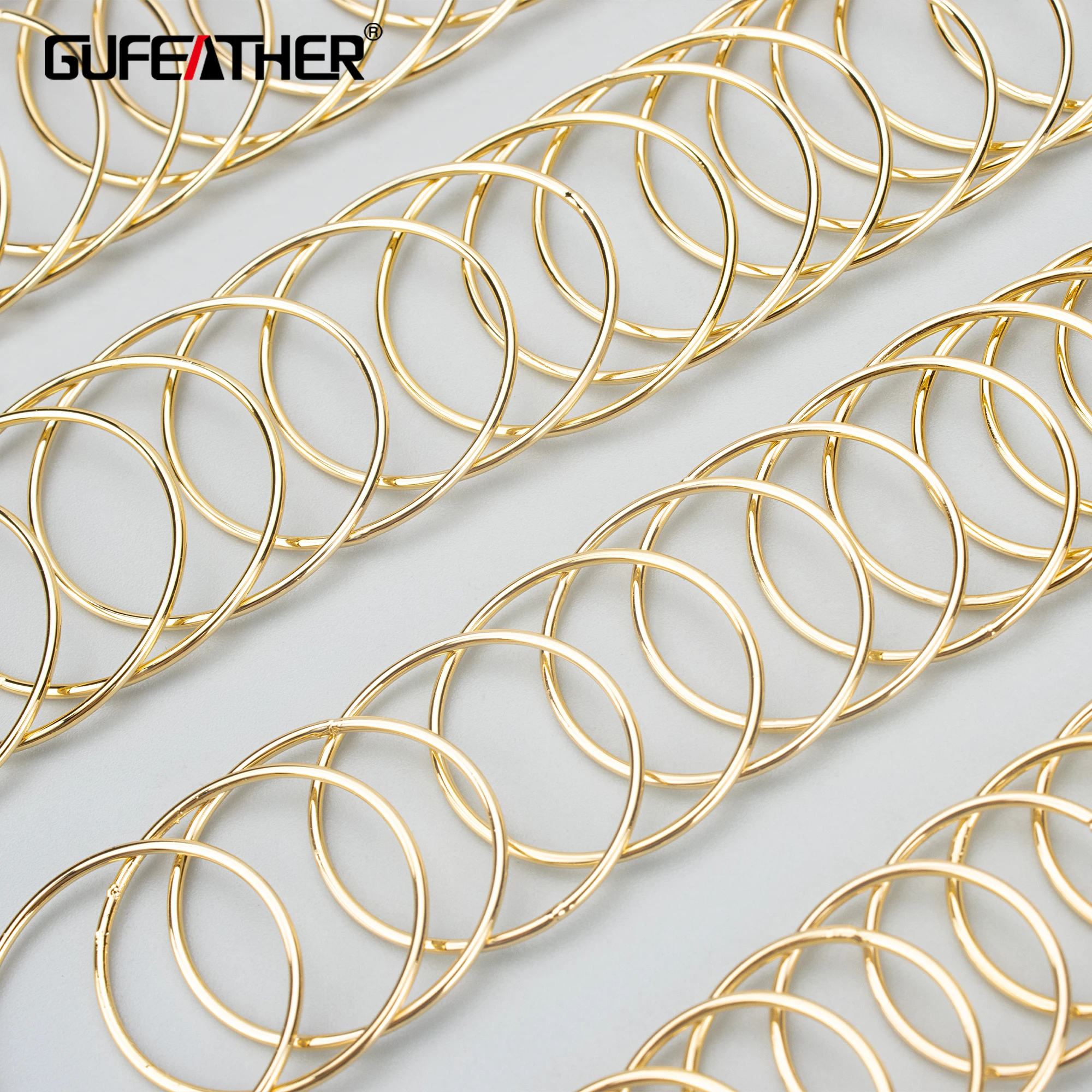 GUFEATHER MD35, akcesoria jubilerskie, oversize koło, 18-karatowe złoto rodowane, miedź, tworzenie biżuterii, kolczyki kółka diy, 10 sztuk/partia